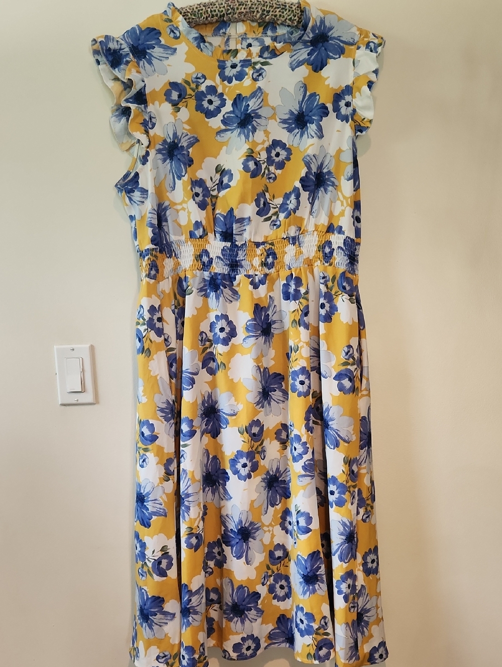BloomChic Yellow and Blue Floral Midi Dress